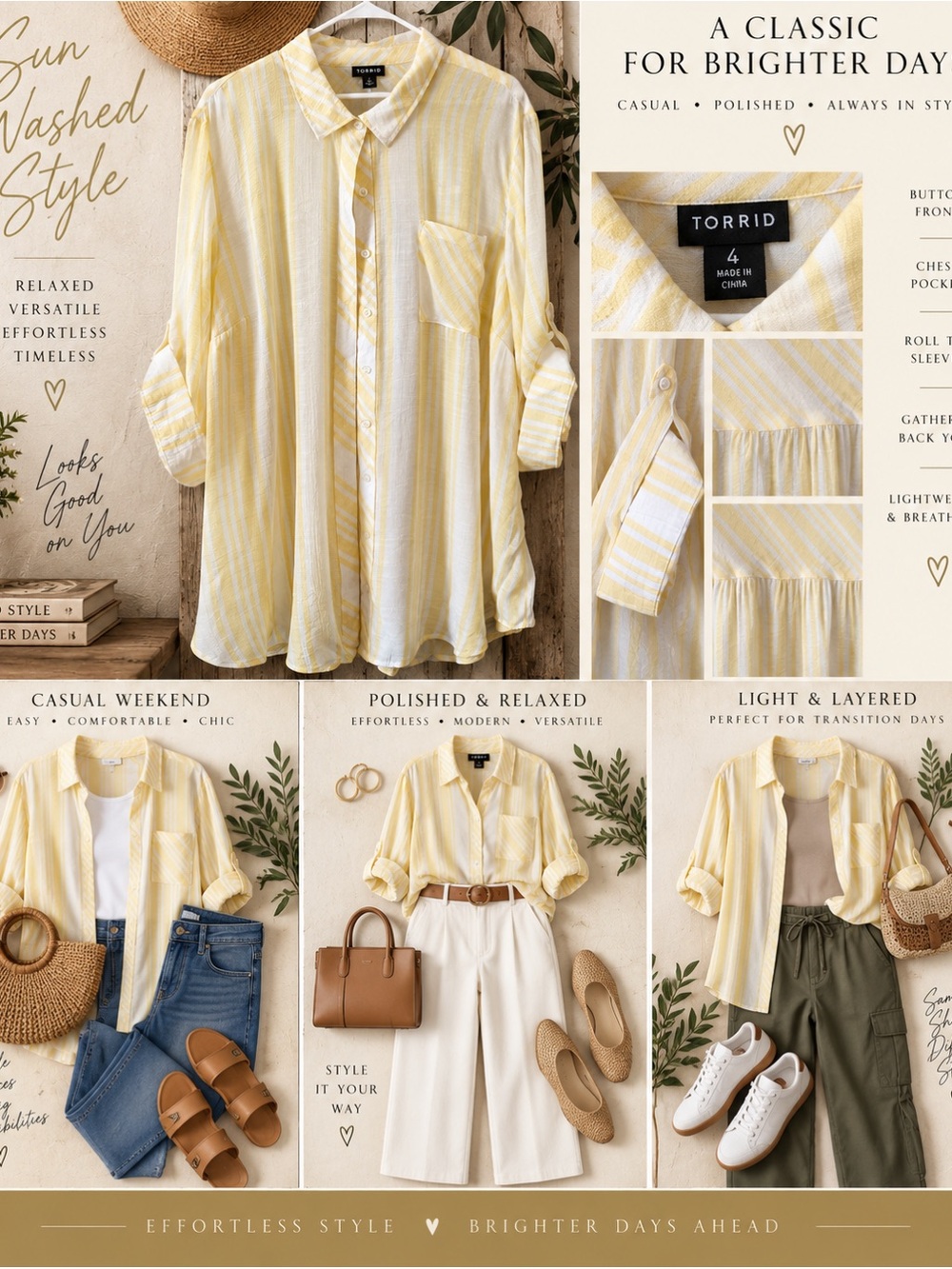 Yellow and White Striped Button-Front Shirt